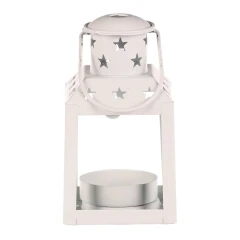 Lucerna mini - kovová, stříška s hvězdami, bílá