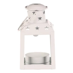 Lucerna mini - kovová, stříška s hvězdami, bílá