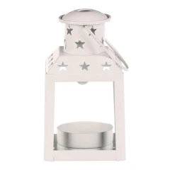 Lucerna mini - kovová, stříška s hvězdami, bílá