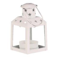Lucerna mini - kovová, stříška s hvězdami, bílá