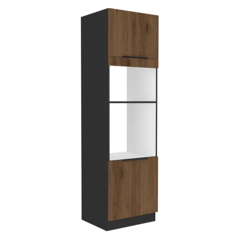 Vysoká skříňka na troubu a mikrovlnku MENZO 60 DPM-210 2F - ořech/černá