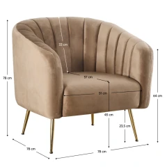 Designové křeslo, hnědá Velvet látka/gold chrom-zlatý, BAGY