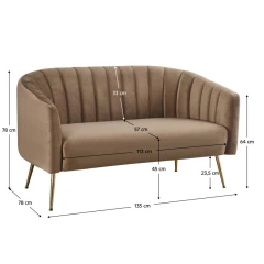 Designový 2-sed, hnědá Velvet látka/gold chrom-zlatý, BAGY