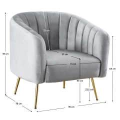 Designové křeslo, šedá Velvet látka/gold chrom-zlatý, BAGY