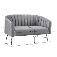 Designový 2-sed, šedá Velvet látka/gold chrom-zlatý, BAGY