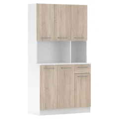 Šestidveřový kredenc, bílá/dub sonoma, PELION NEW