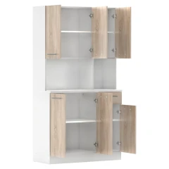 Šestidveřový kredenc, bílá/dub sonoma, PELION NEW