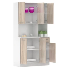 Šestidveřový kredenc, bílá/dub sonoma, PELION NEW