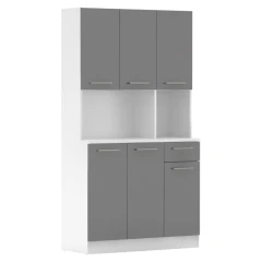 Šestidveřový kredenc, bílá/grafit, PELION NEW