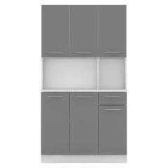 Šestidveřový kredenc, bílá/grafit, PELION NEW