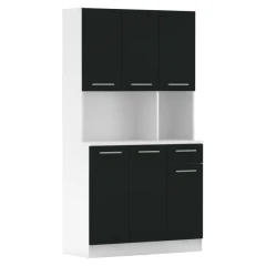 Šestidveřový kredenc, bílá/černá, PELION NEW