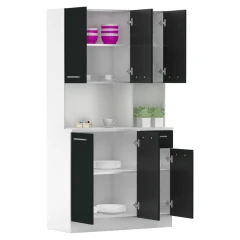 Šestidveřový kredenc, bílá/černá, PELION NEW