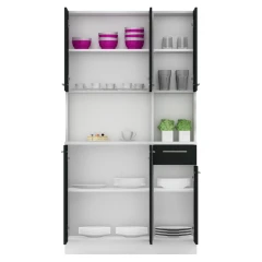 Šestidveřový kredenc, bílá/černá, PELION NEW