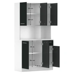 Šestidveřový kredenc, bílá/černá, PELION NEW