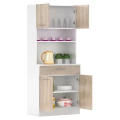 Čtyřdveřový kredenc, bílá/dub sonoma, DOMIS NEW