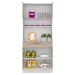 Čtyřdveřový kredenc, bílá/dub sonoma, DOMIS NEW