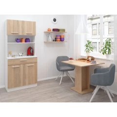 Čtyřdveřový kredenc, bílá/dub sonoma, DOMIS NEW