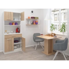 Čtyřdveřový kredenc, bílá/dub sonoma, DOMIS NEW