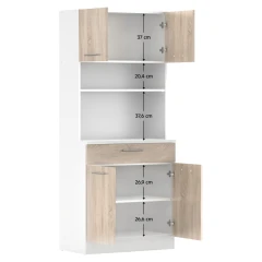 Čtyřdveřový kredenc, bílá/dub sonoma, DOMIS NEW