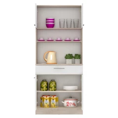 Čtyřdveřový kredenc, dub sonoma/bílá, DOMIS NEW