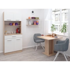 Čtyřdveřový kredenc, dub sonoma/bílá, DOMIS NEW