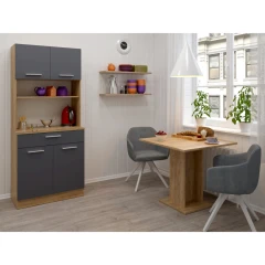 Čtyřdveřový kredenc, dub artisan/grafit, DOMIS NEW