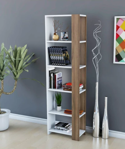 Policový regál LARSON - ořech/bílá