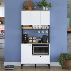 STAITI policová skříň na mikrovlnku, bílá/ořech