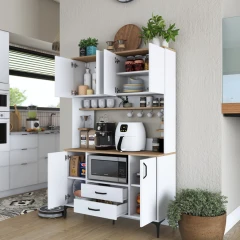 GIBA policová skříň na mikrovlnku, bílá/ořech