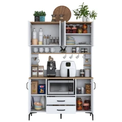 GIBA policová skříň na mikrovlnku, bílá/ořech