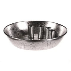 Svícen kovový - pro 4 kónické svíčky, tvar mísy, stříbrný