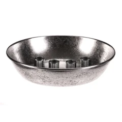 Svícen kovový - pro 4 kónické svíčky, tvar mísy, stříbrný