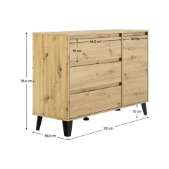 Komoda, dub artisan, BOGAN NEW 1D3S