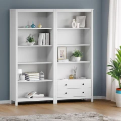 Knihovna 2 zásuvky TORINO bílá, kovové úchytky