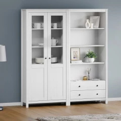 Knihovna 2 zásuvky TORINO bílá, kovové úchytky