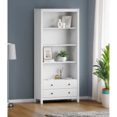 Knihovna 2 zásuvky TORINO bílá, kovové úchytky