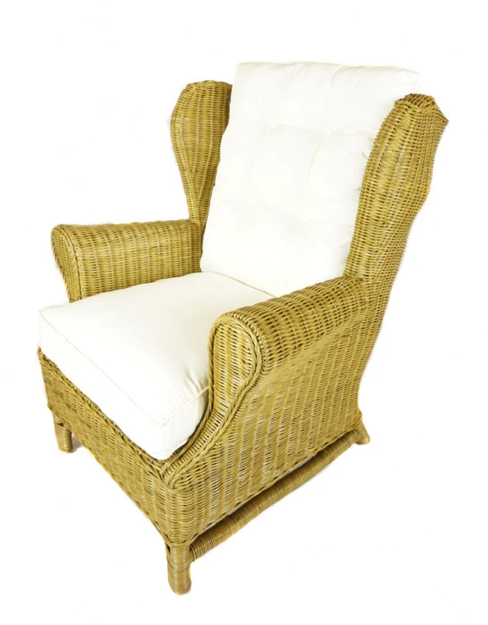 Ratanové křeslo/ušák medové - polstr bílý FL