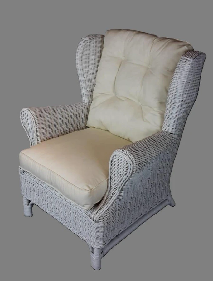 Ratanové křeslo/ušák bílé - polstr bílý FL