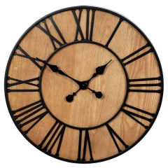 Hodiny nástěnné - pr. 60 cm, kov a MDF s jasanovou dýhou