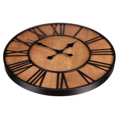 Hodiny nástěnné - pr. 60 cm, kov a MDF s jasanovou dýhou