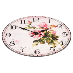 Hodiny nástěnné - pr. 34 cm, MDF, motiv růže