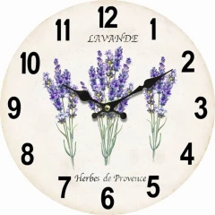 Hodiny nástěnné - pr. 34 cm, MDF, bílé s levandulemi