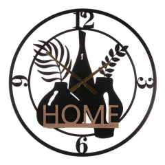 Hodiny nástěnné - pr. 60 cm, kov a MDF, nápis "HOME"