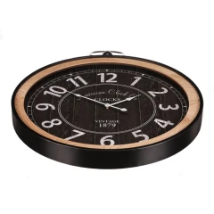 Hodiny nástěnné - pr. 58 cm, kov a dřevo, styl kapesních hodinek