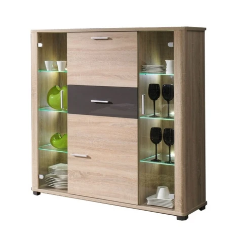 Vitrína s barem Filemon R2 sonoma/grafit lesk