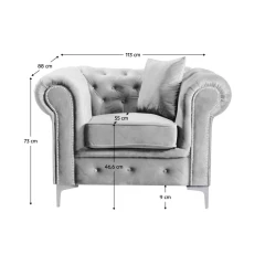 Luxusní křeslo, světle šedá Velvet látka, ROMANO