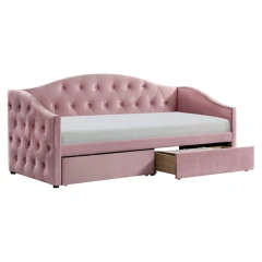 Postel s úložným prostorem, 90x200, růžová Velvet látka, ZASKA