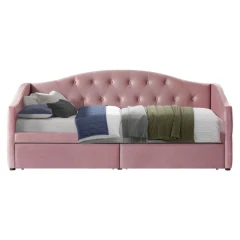 Postel s úložným prostorem, 90x200, růžová Velvet látka, ZASKA