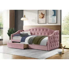 Postel s úložným prostorem, 90x200, růžová Velvet látka, ZASKA