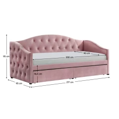 Postel s úložným prostorem, 90x200, růžová Velvet látka, ZASKA
